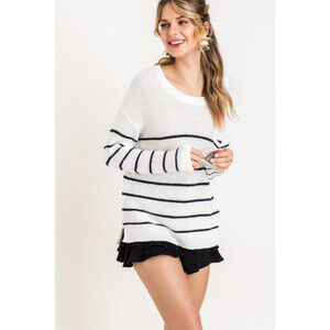 Lush Stripe Crew Neck Knit Sweater Cream Black Size S in white black
